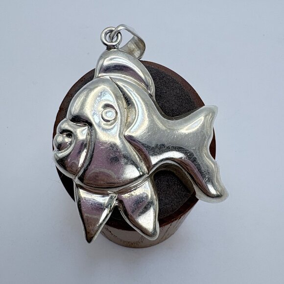 VTG Solid Sterling Silver 925 Whimsical Puffed Fish Pendant Size 2.5" Length - Picture 7 of 10